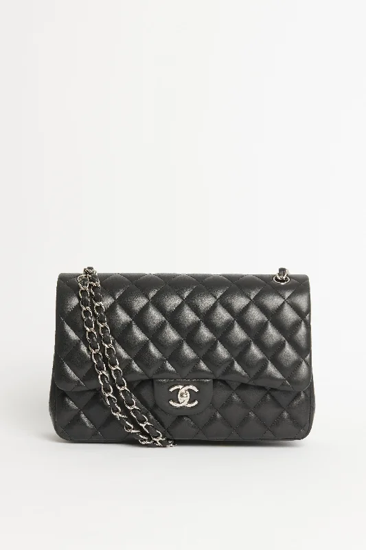 Chanel Black Handbag for Business Meetings2011 Black Lambskin Preowned Jumbo Classic Double Flap Bag