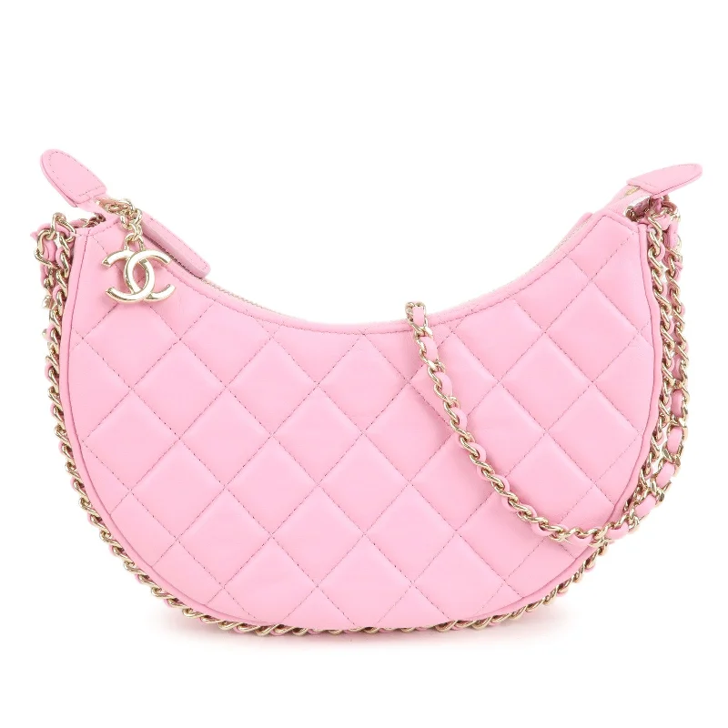 Chanel classicCHANEL Matelasse Lamb Skin Small Hobo Shoulder Bag Pink AS3917