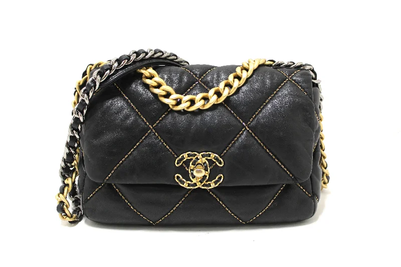 Chanel Limited Edition Handbag for CollectorsAuthentic Limited Edition Chanel 19 Medium Black Quilted Lambskin Leather Shoulder Crossbody Bag