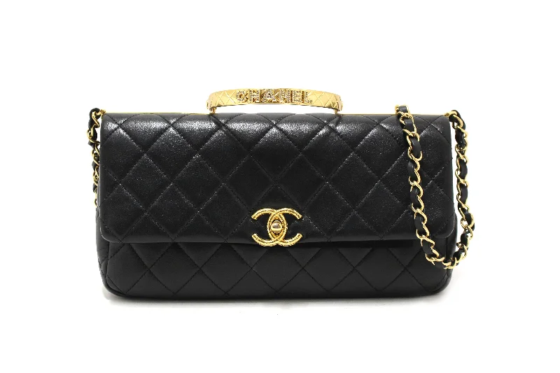 Chanel bags for women with minimalist styleAuthentic Chanel Black Calfskin Leather Large Flap Bag with Handle