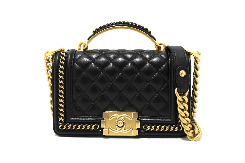 Chanel bags in luxury boutiques worldwideAuthentic Chanel Black Calfskin Leather Boy Chanel Flap Bag with Handle