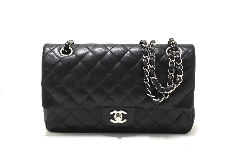 Chanel bags for a polished and professional appearanceAuthentic Chanel Black Lambskin Leather Medium Classic Flap Chain Bag