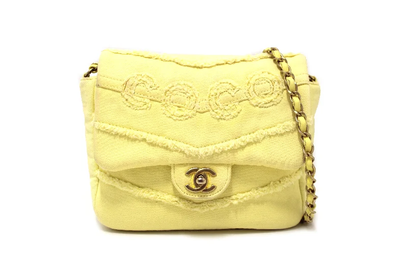 Chanel Designer Handbag with Unique DesignAuthentic Chanel Yellow Denim CoCo Flap Messenger Bag