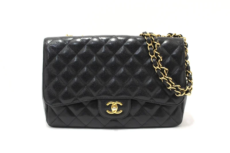 Chanel bags for women who love timeless fashionAuthentic Chanel Black Quilted Caviar Leather Classic Jumbo Single Flap Bag