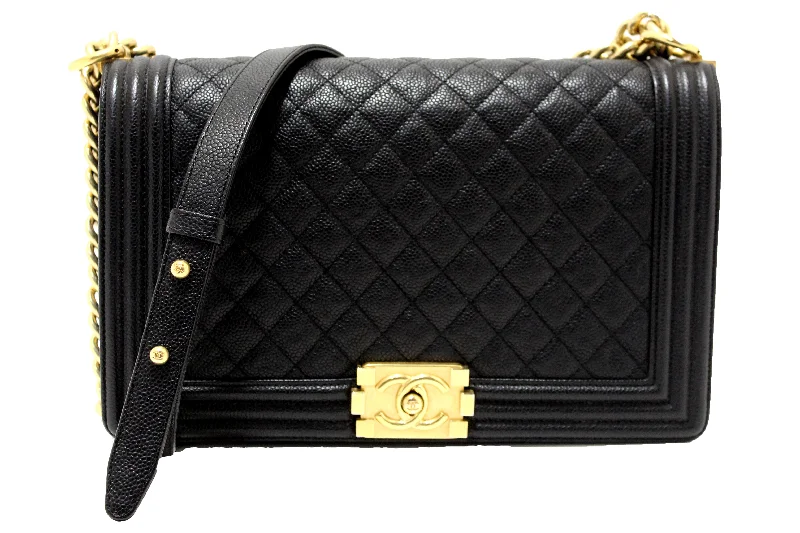 Chanel leather bags for everydAuthentic Chanel Black Quilted Caviar Leather New Medium Boy Shoulder Bag