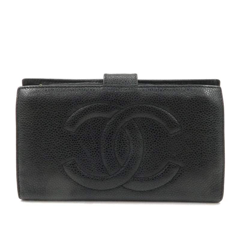 Chanel bags with exclusive seasonal releasesCHANEL Caviar Skin COCO Mark Bi-fold Wallet Black A01429