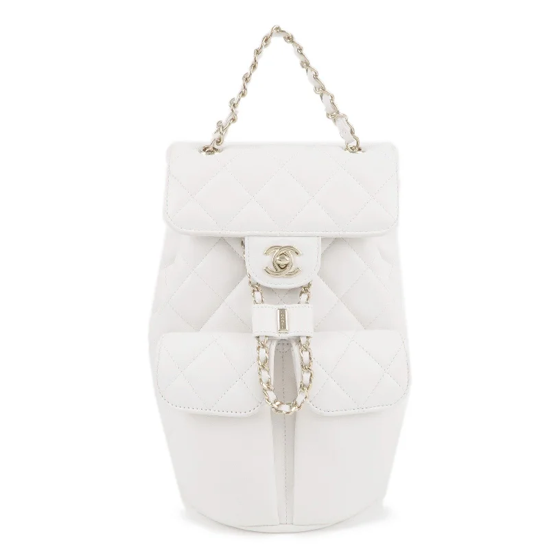 Chanel All - Match Handbag for Versatile StylingCHANEL Matelasse Caviar Skin Chain Back Pack White AS3290