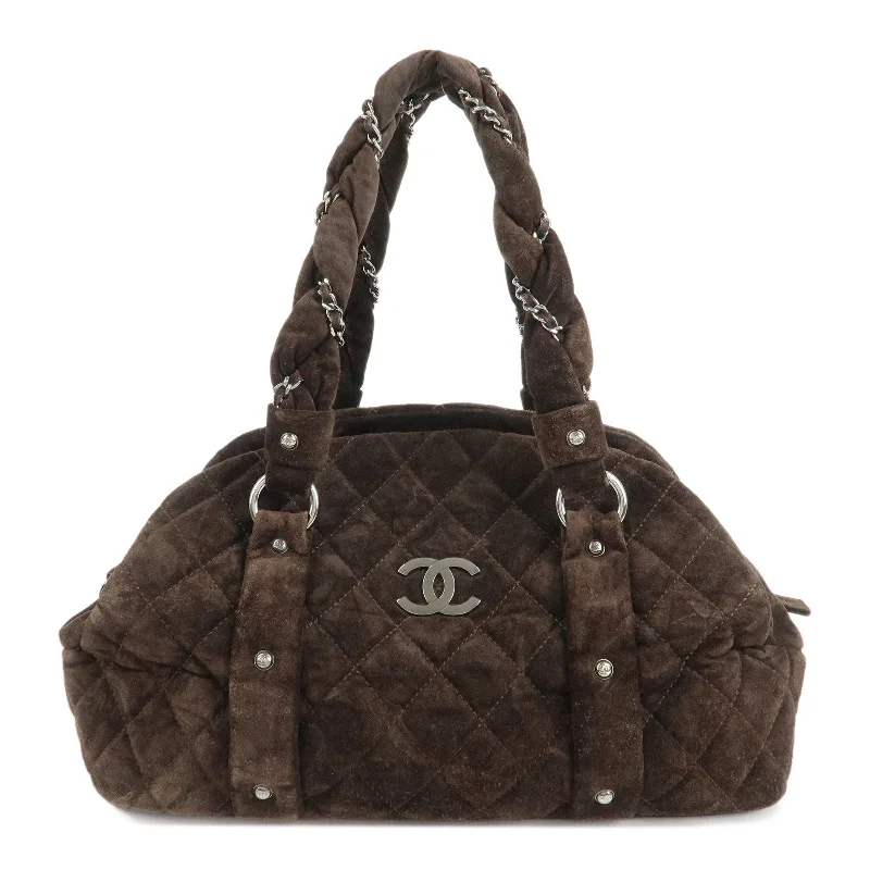 Chanel Black Handbag for Business MeetingsCHANEL Matelasse Suede Boston Bag Brown Silver Hardware