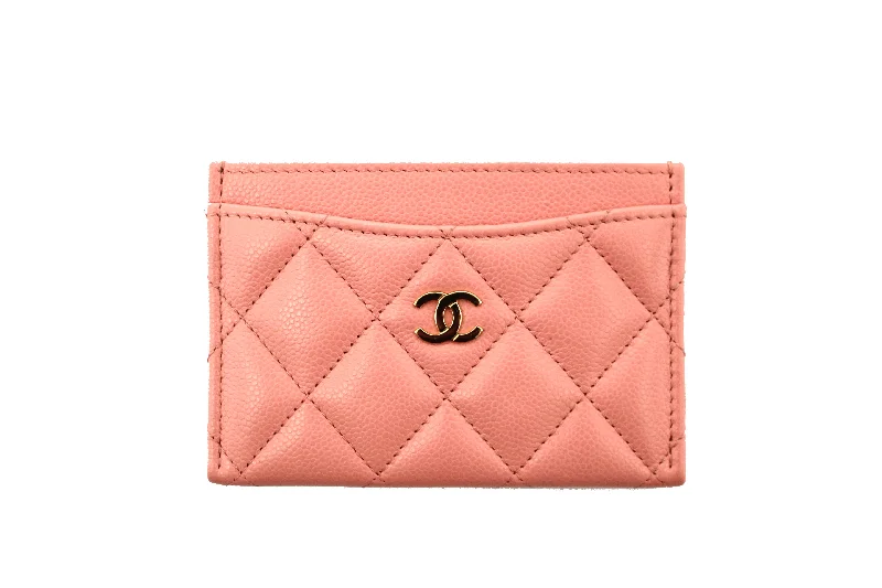 Chanel bags with iconic gold chainsAuthentic Chanel Pink Quilted Caviar Leather Card Holder