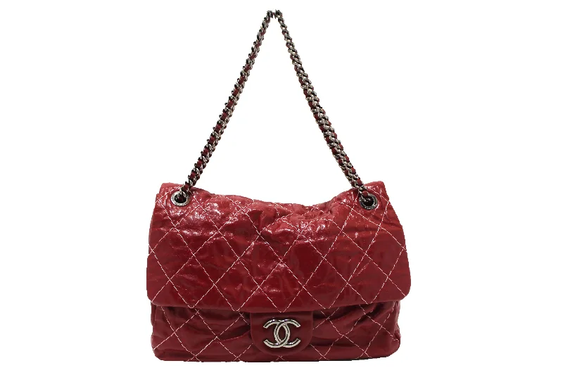 Chanel Luxury Handbag for High - End EventsAuthentic Chanel Stitch Dark Red Glazed Aged Calfskin Leather Maxi Single Flap Bag