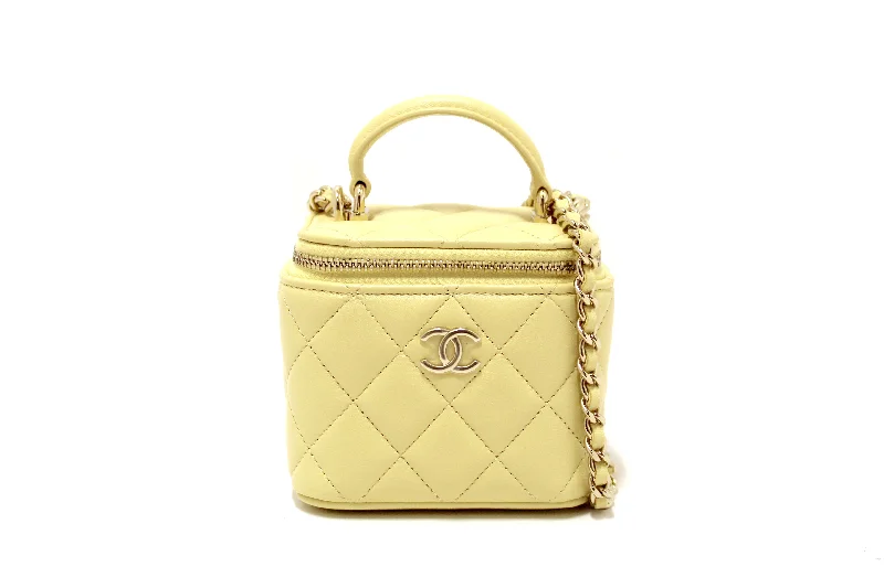 Chanel Lightweight Handbag for Daily ErrandsNEW Authentic Chanel Yellow Lambskin Top Handle Mini Vanity Case Crossbody Bag