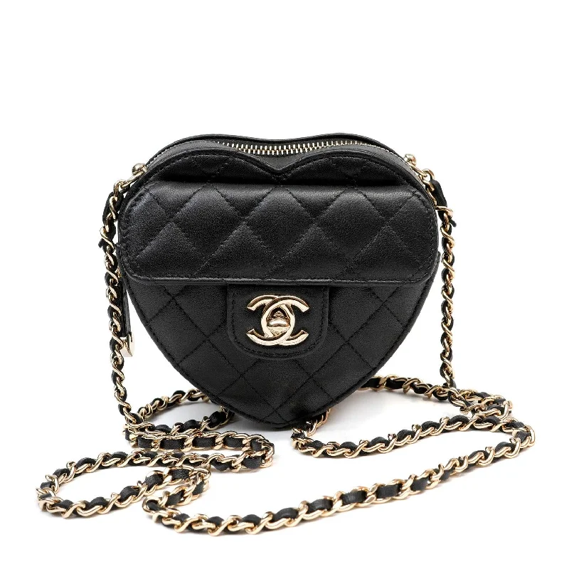 Chanel Quilted Leather Shoulder Bag for FashionistasChanel 2022 Black Lambskin Heart Mini Bag w/ Gold Hardware