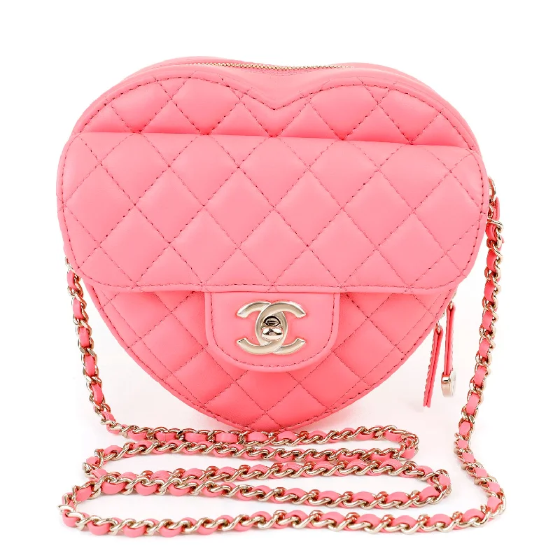 Chanel bags for a polished and professional appearanceChanel 2022 Pink Lambskin Heart Bag w/ Gold Hardware