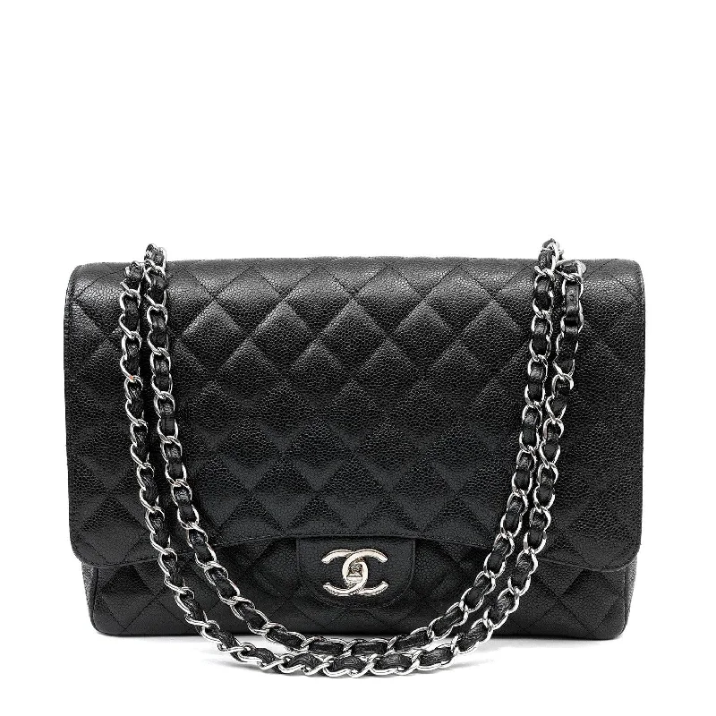 Chanel bags with exclusive seasonal designs and materialsChanel Black Caviar Double Flap Maxi w/ Silver Hardware