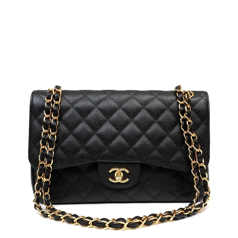 Chanel bags in luxury boutiques worldwideChanel Black Caviar Jumbo Classic with Gold Hardware