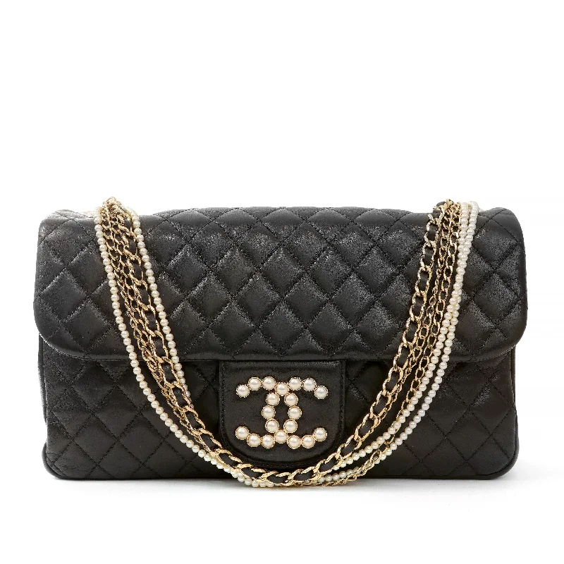 Chanel bags for women with minimalist styleChanel Black Lambskin Westminster Medium Classic w/ Pearl Chain & CC