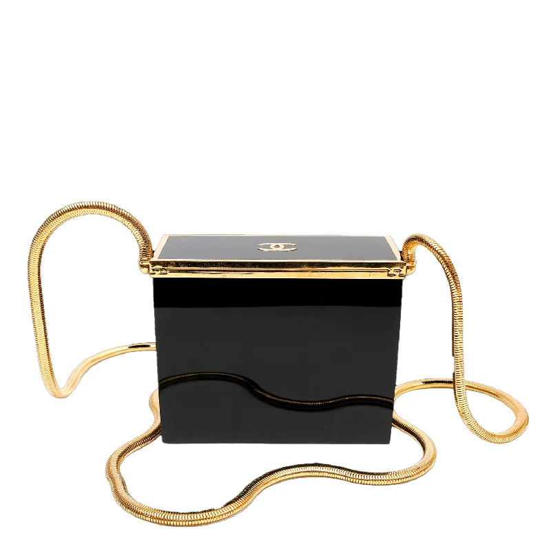 Chanel bags with leather and tweed combinationsChanel Black Lucite Box Purse w/ 24kt Gold Plated Strap