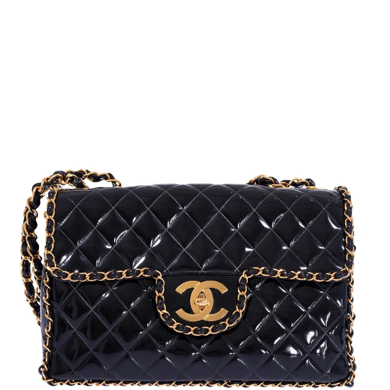 Chanel bags perfect for everyday elegCHANEL Vintage Black Quilted Patent Leather Maxi Classic Chain Around Single Flap Gold Hardware