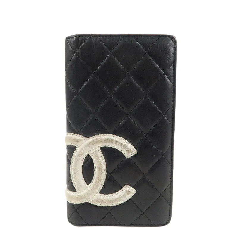 Chanel bags with exclusive seasonal releasesCHANEL Cambon Line Lamb Skin Bi-fold Wallet Black White A26717