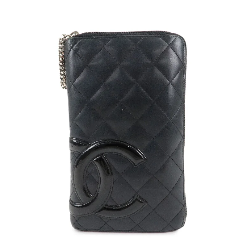 Chanel bags for women with minimalist styleCHANEL Cambon Line Lamb Skin Round Zippy Long Wallet Black A26710