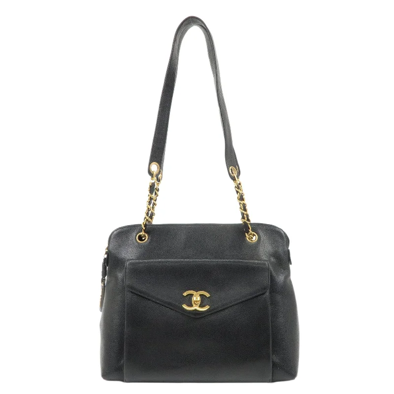 Chanel bags with exclusive seasonal designs and materialsCHANEL Caviar Skin Chain Tote Bag Shoulder Black Gold HDW