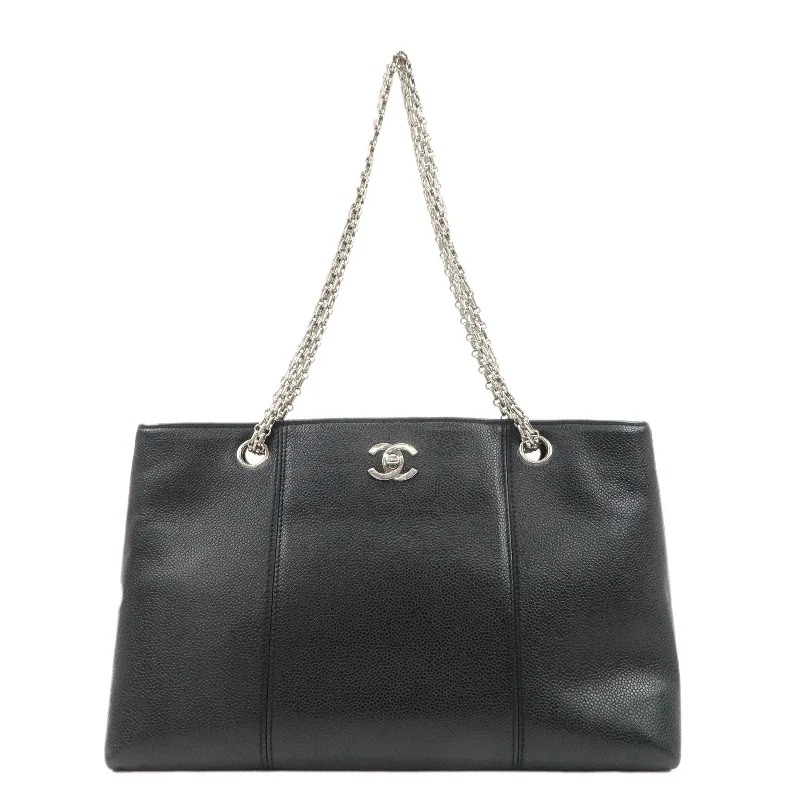 Chanel Classic Flap Bag for Evening PartyCHANEL Caviar Skin Chain Tote Bag Shoulder Black Silver HDW