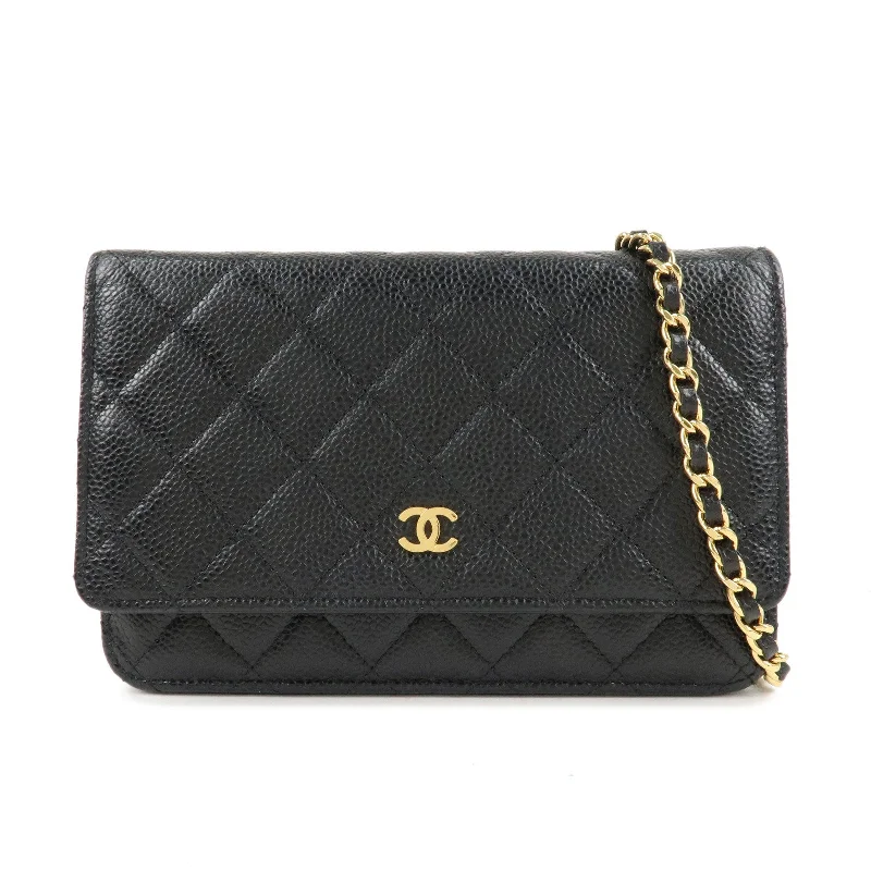 Chanel bags with exclusive seasonal releasesCHANEL Caviar Skin Chain Wallet Purse Black Shoulder Bag AP0250