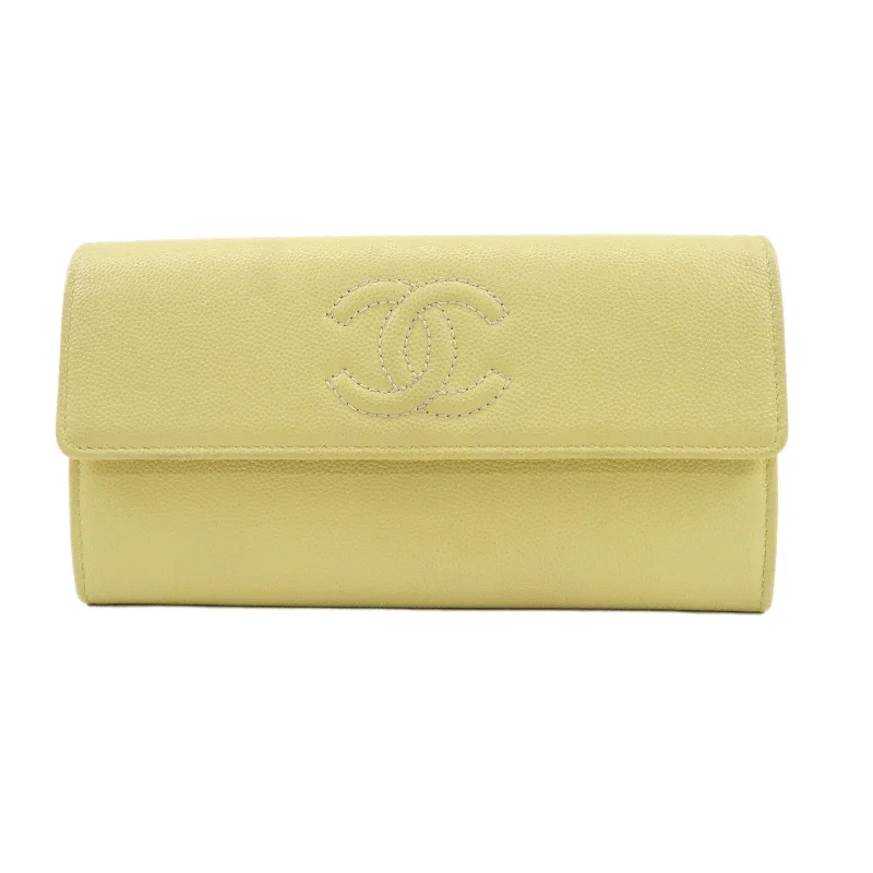 Chanel Black Handbag for Business MeetingsCHANEL Caviar Skin Coco Mark Bi-fold Long Wallet Light Yellow