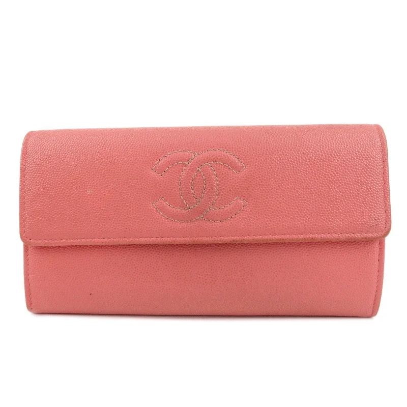 Chanel bags in luxury boutiques worldwideCHANEL Caviar Skin Coco Mark Bi-fold Long Wallet Pink