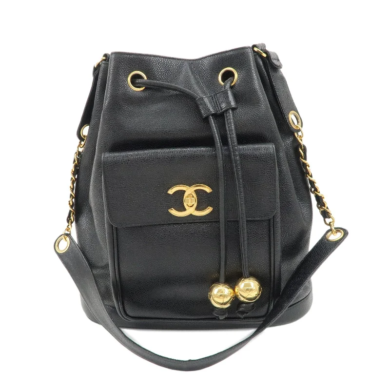 Chanel bags as wedding day accessoriesCHANEL Caviar Skin Coco Mark Shoulder Bag Black Gold HDW