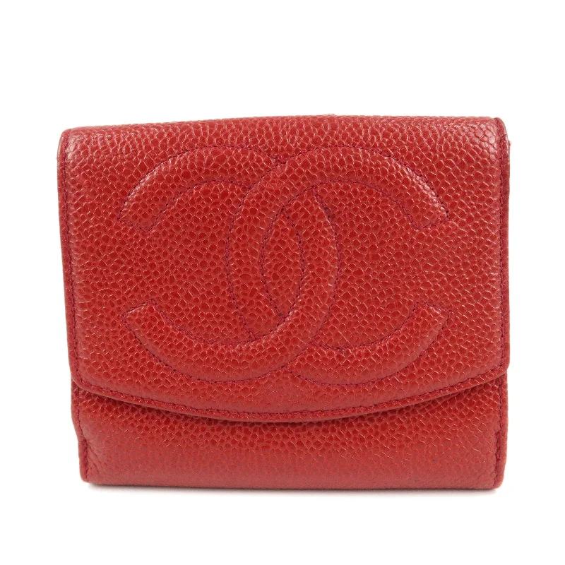 Chanel bags for women with a taste for high fashionCHANEL Caviar Skin Coco Mark W Hook Compact Wallet A01427