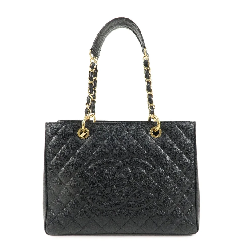 Chanel bags for the minimalist fashionCHANEL Caviar Skin GST Chain Tote Bag Black Gold A50995