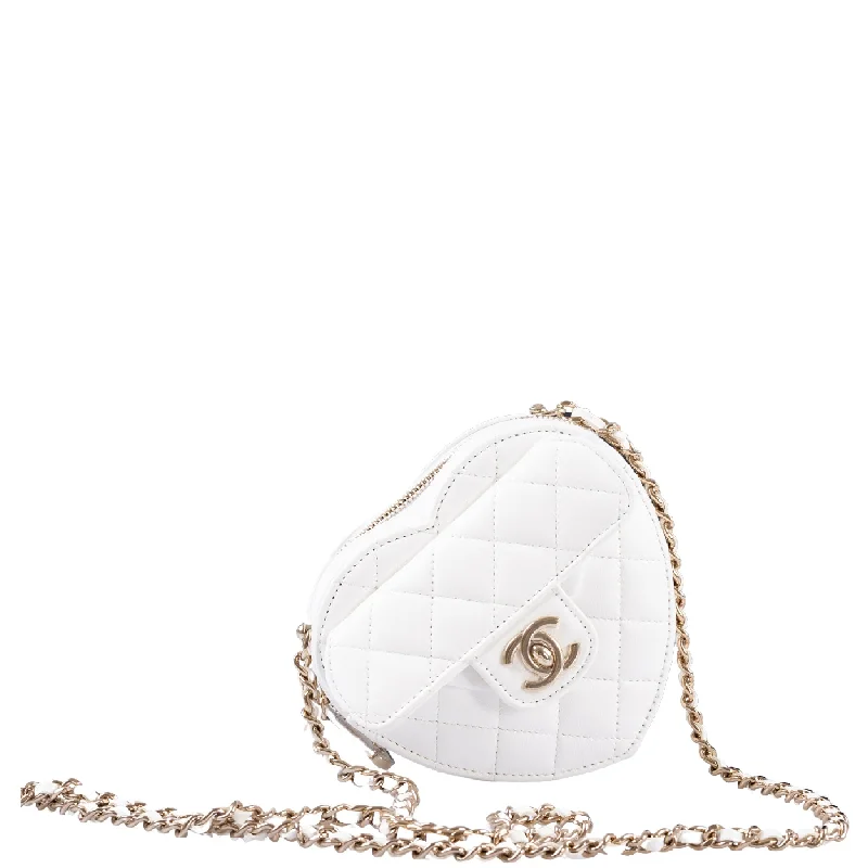 Chanel Designer Handbag with Unique DesignChanel CC In Love Clutch with Chain White Quilted Lambskin Gold Hardware, 2022