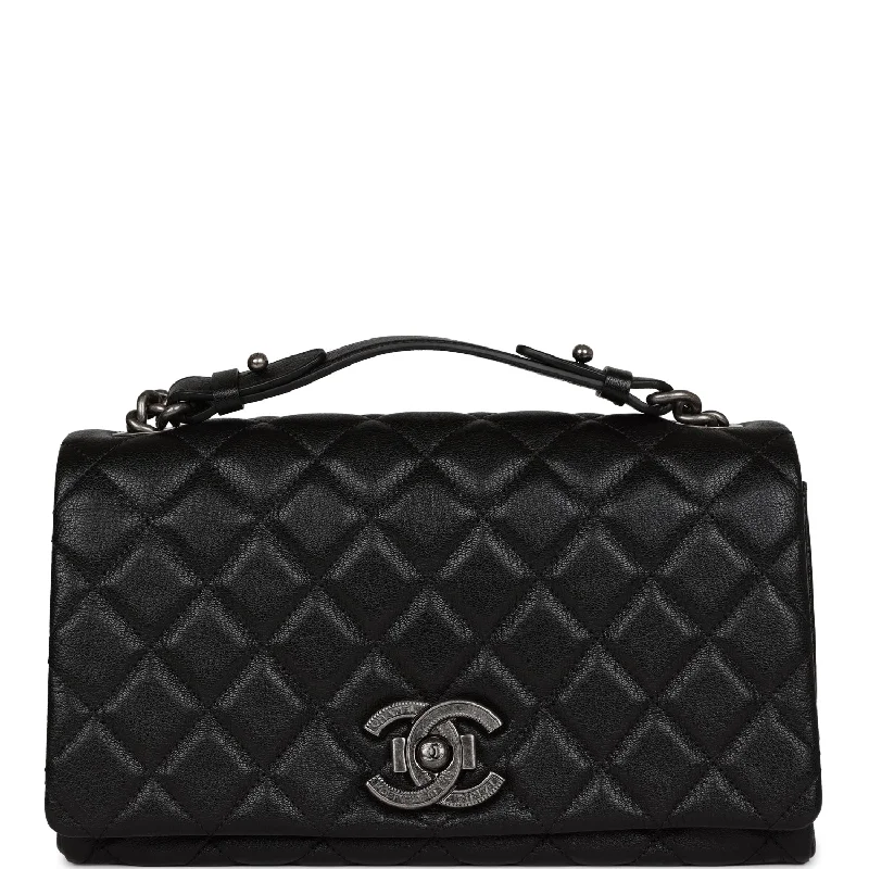 Chanel Vintage Inspired Handbag for Retro LoversChanel City Rock Medium Flap Black Goatskin Ruthenium Hardware