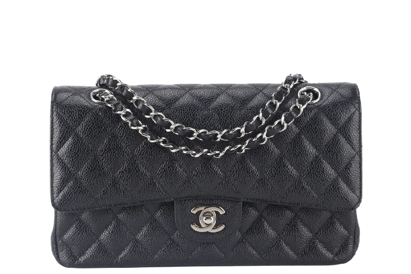 Chanel Small Crossbody Bag for TravelCHANEL CLASSIC FLAP (2618xxxx) MEDIUM BLACK CAVIAR SILVER HARDWARE NO CARD WITH DUST COVER AND BOX