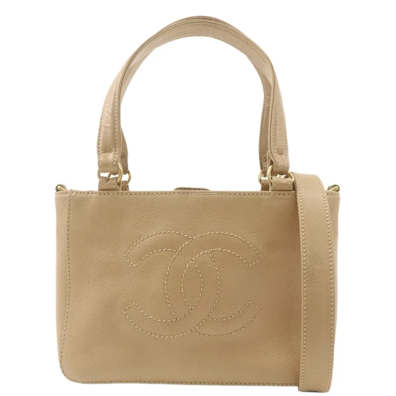 Chanel Vintage Inspired Handbag for Retro LoversCHANEL Coco Mark Caviar Skin 2Way Shoulder Bag Hand Bag Beige