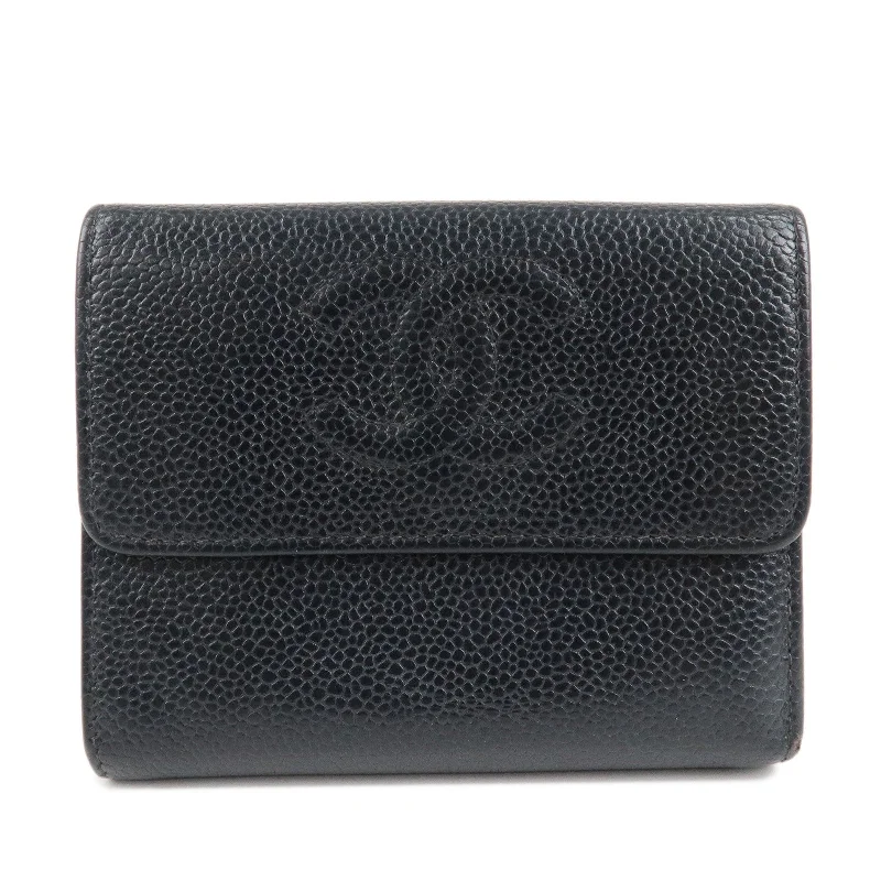 Chanel classicCHANEL COCO Mark Caviar Skin Bi-hold Wallet Black