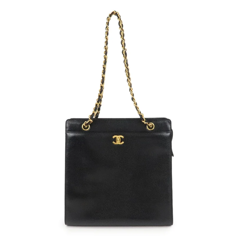 Chanel bags with modern touchesCHANEL COCO Mark Caviar Skin Chain Tote Bag Black Gold