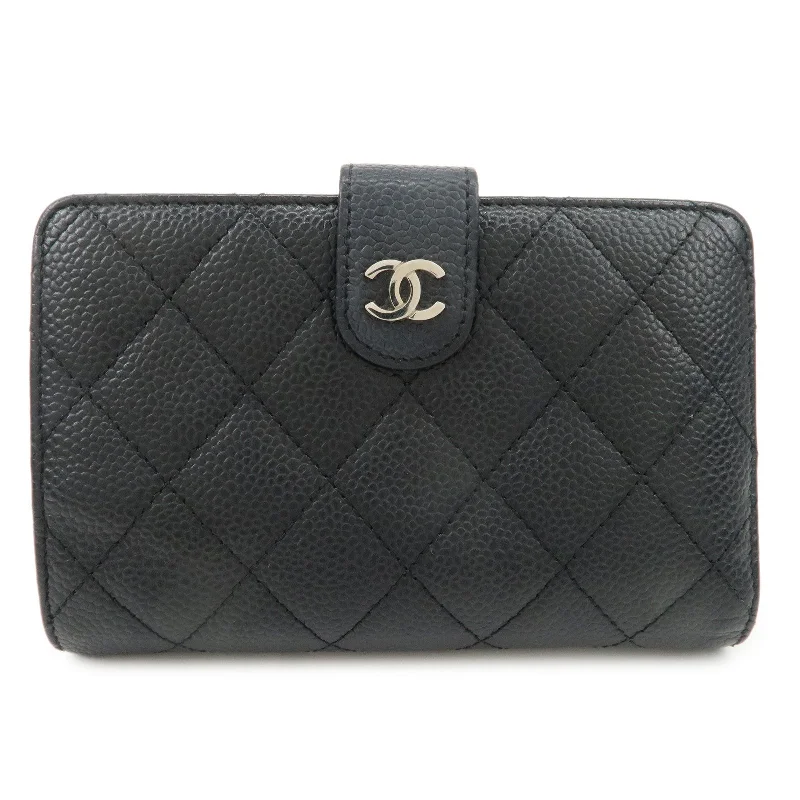 Chanel Black Handbag for Business MeetingsCHANEL COCO Mark Matelasse Caviar Skin Bi-fold Wallet A48667