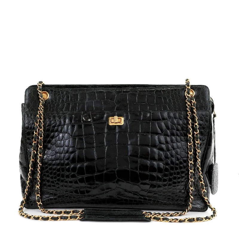 Chanel bags with modern touchesChanel Dark Green Crocodile Portfolio/Briefcase Bag w/ Gold Hardware