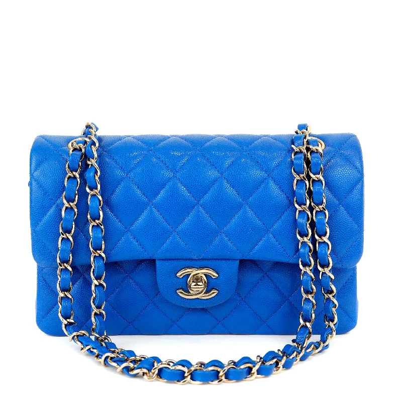 Chanel Vintage Inspired Handbag for Retro LoversChanel Electric Blue Caviar Small/ Medium Classic w/ Gold Hardware