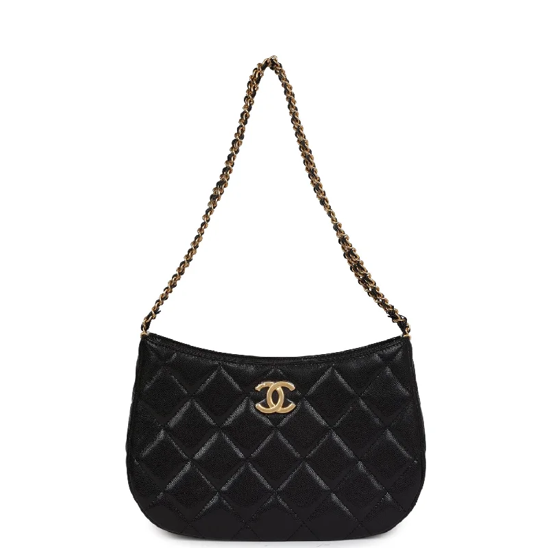 Chanel bags for women who love timeless fashionChanel Hobo Bag Black Shiny Caviar Brushed Gold Hardware