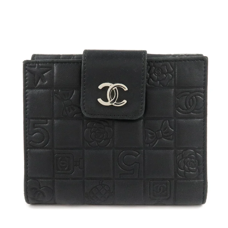 Chanel Handbag with Adjustable Strap for ComfortCHANEL Icon Line Lamb Skin W Flap Bi-fold Wallet Black A24212