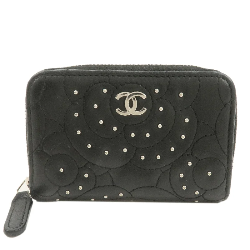 Chanel bags available in bold colors and patternsCHANEL Leather Camellia Coin Purse Coin Case Black