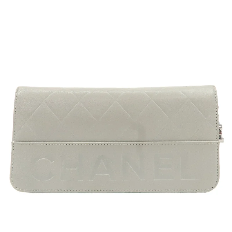 Chanel Luxury Handbag for High - End EventsCHANEL Leather Round Zipper Long Wallet Gray Silver HDW A30071