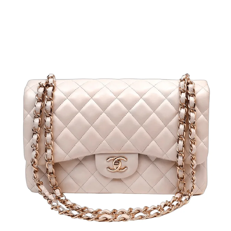 Chanel Chain Strap Handbag for Everyday UseChanel Light Beige Lambskin Jumbo Classic w/ Rose Gold Hardware