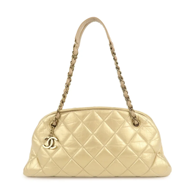 Chanel bags with modern touchesCHANEL Mademoiselle Lamb Skin Chain Shoulder Bag Gold A50557