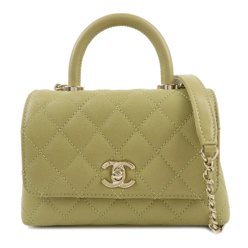 Chanel Small Crossbody Bag for TravelCHANEL Matelasse Caviar Skin COCO Handle 2Way Bag Green AS2215