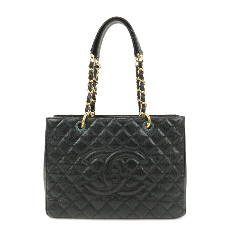 Chanel bags available at online luxury retaileCHANEL Matelasse Caviar Skin GST Chain Tote Bag Black Gold A50995