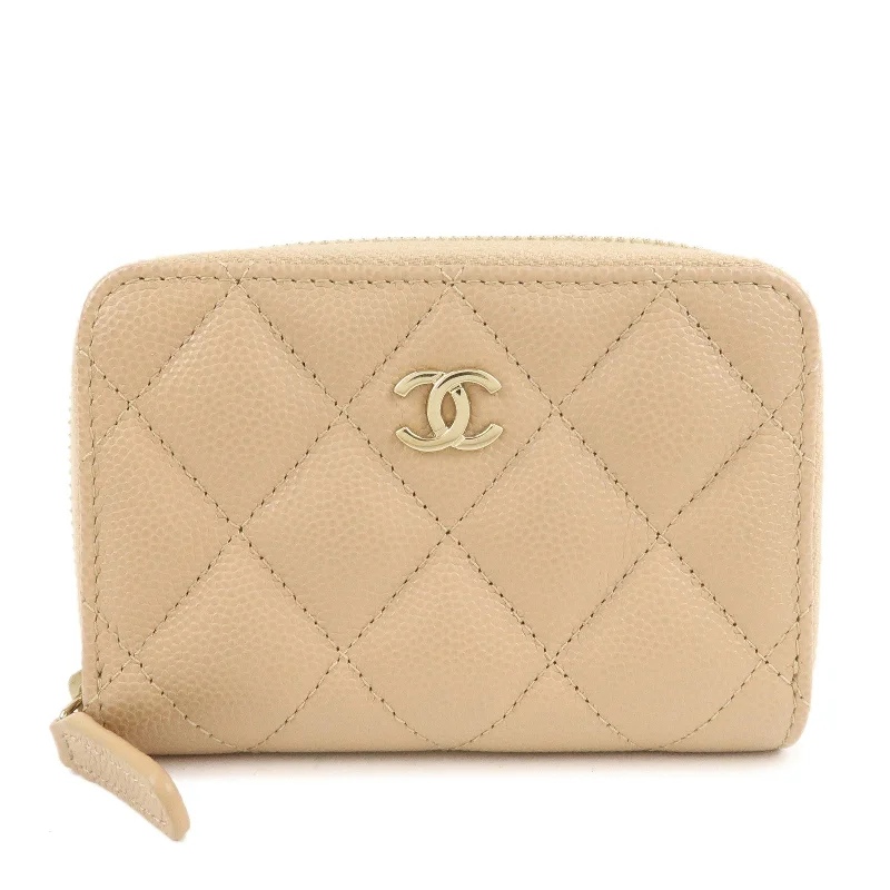 Chanel bags for those who value investment piecesCHANEL Matelasse Caviar Skin Round Zipper Coin Case Beige AP0216